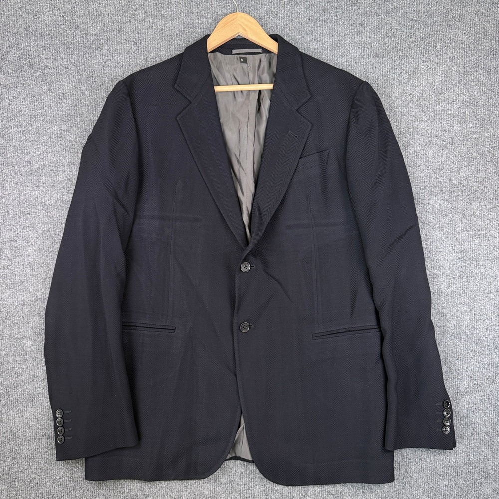 Giorgio Armani Collezioni Blazer Mens 42L Blue Rayon Wool Textured Herringbone